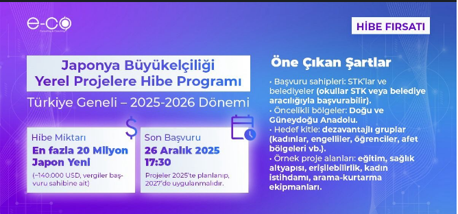 Japonya Büyükelçiliği’nin Yerel Projelere Hibe Programı başvuruları başladı!